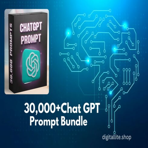 Over 30,000 + Chat GPT Prompt New Bundle Reselling Right Digital Product cover image.