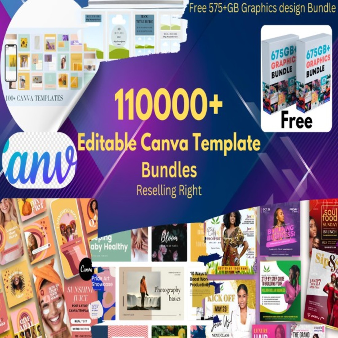 110000+ Editable Canva Template Bundles,Digital Products Best Canva Template cover image.