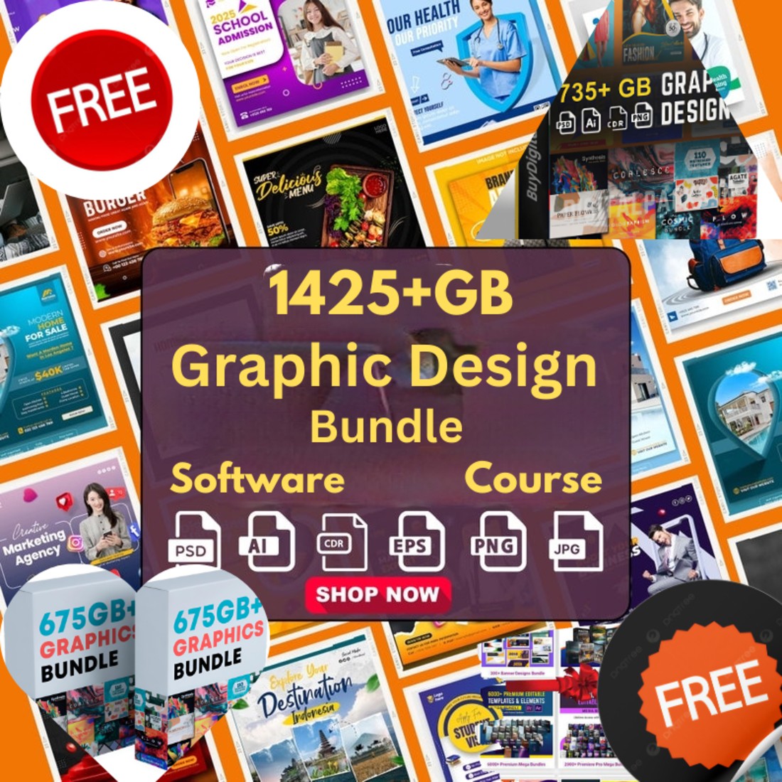 Free Graphic DesignMega Bundle 1425+GB Graphics design, Software,Corel draw Graphic Suite Free preview image.