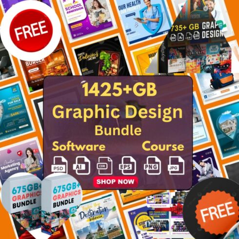 Free Graphic DesignMega Bundle 1425+GB Graphics design, Software,Corel draw Graphic Suite Free cover image.