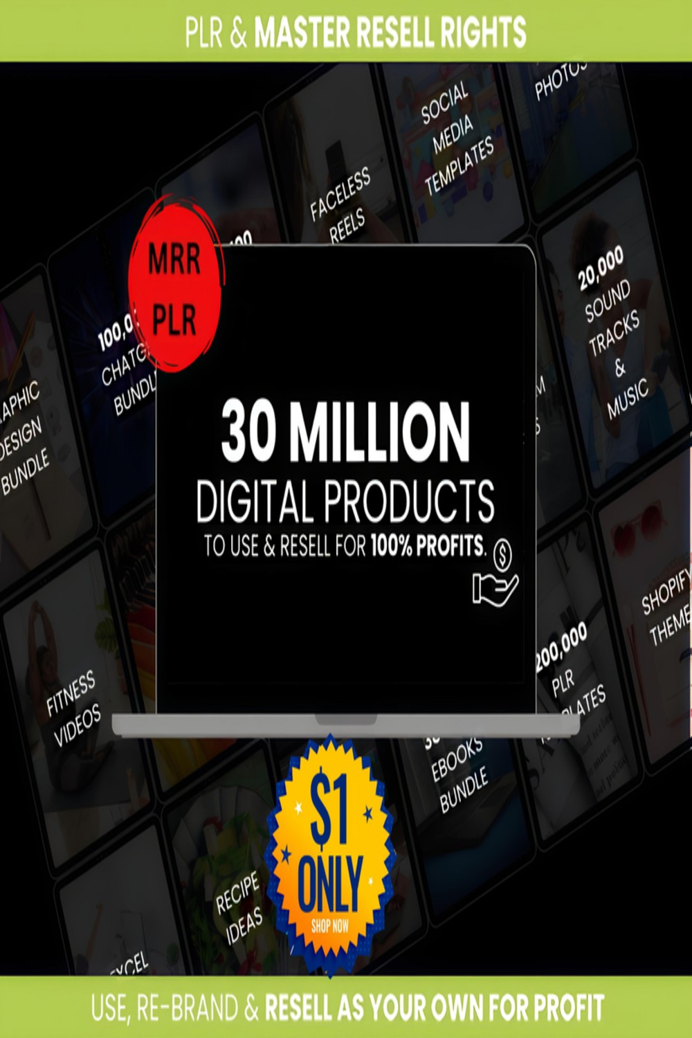 30M+Digital Products Bundle for Passive Income, Millions of DFY Content, (MRR) (PLR) & Master Resell Rights pinterest preview image.