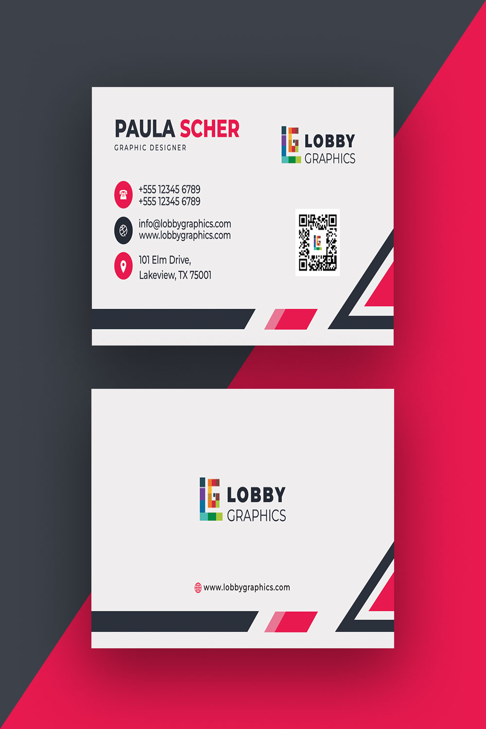 Simple Modern Business Card Design Template pinterest preview image.