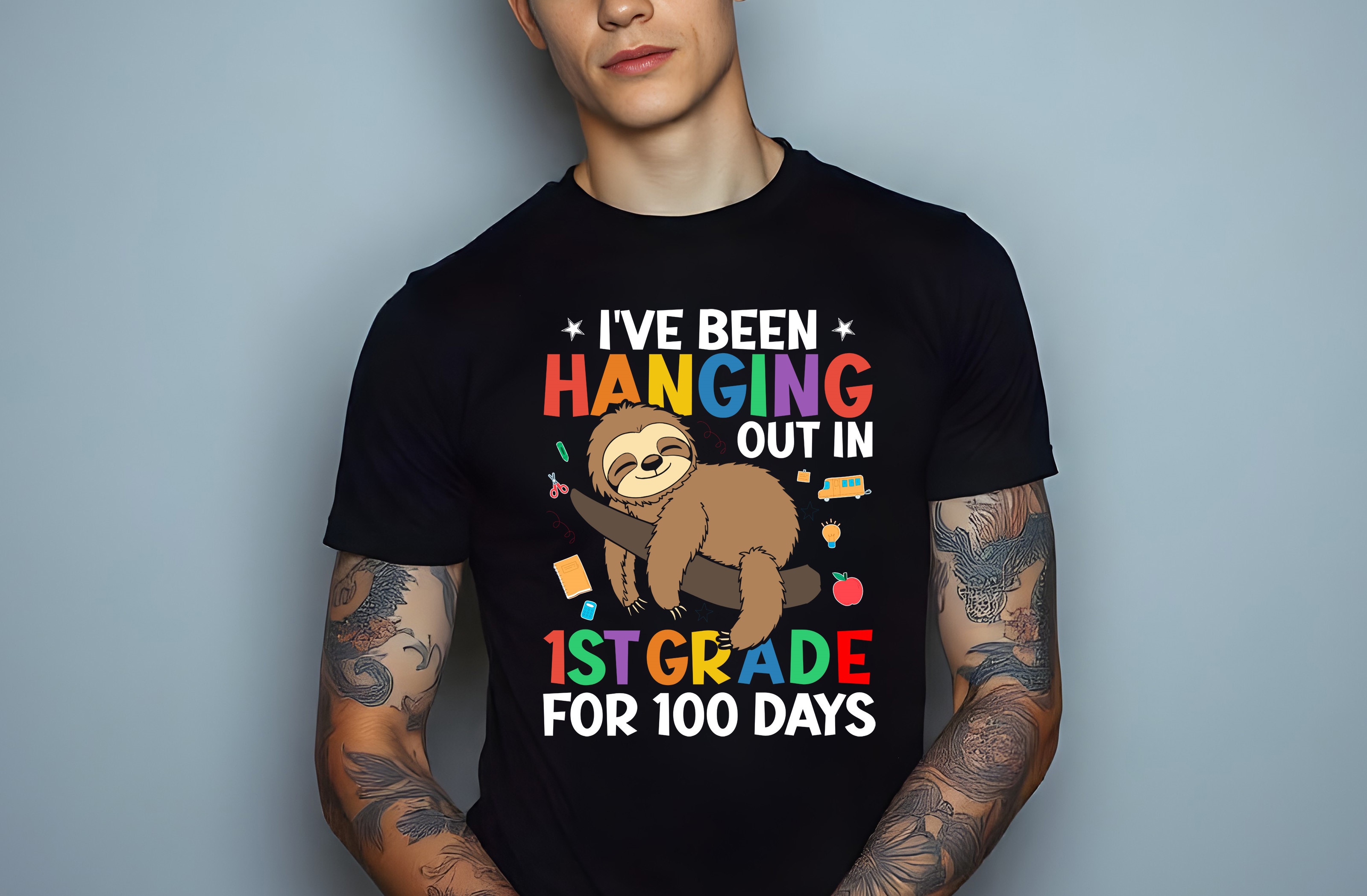 100th day of school sloth graphic design male t shirt mockups 449