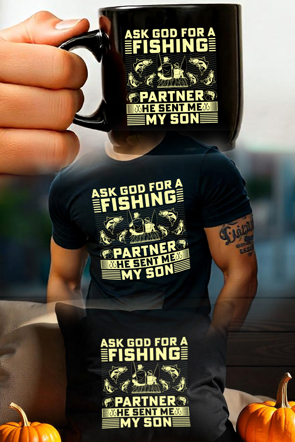 God Sent Me My Son Fishing Sublimation T-Shirt Graphic Fisherman pinterest preview image.