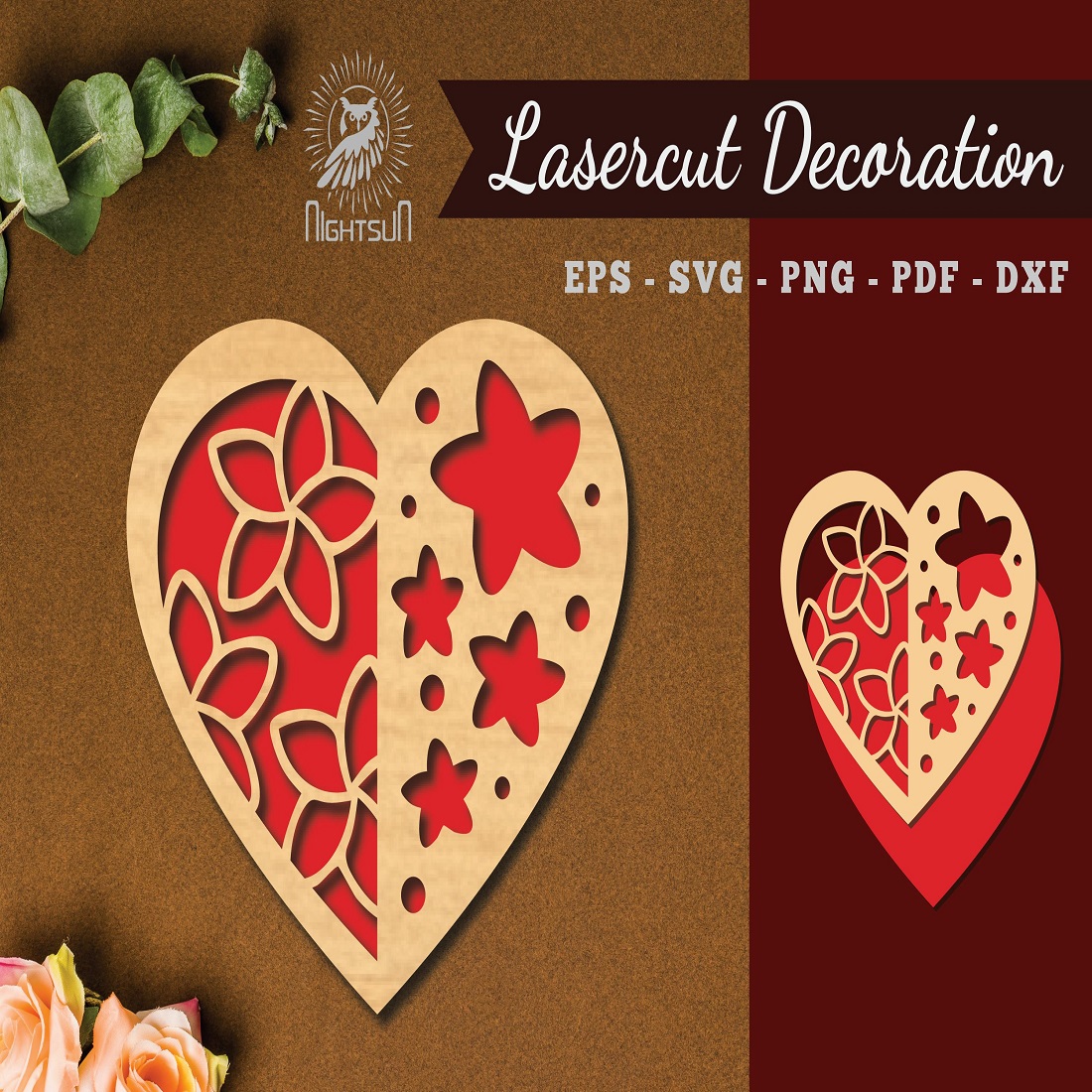 11 flowers heart laser cut decoration 238