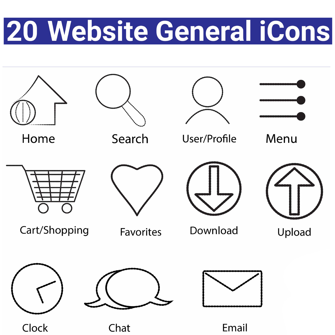 20 website general icons set cover image.