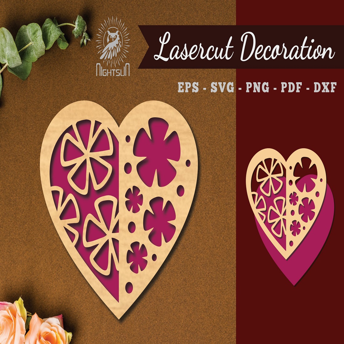 12 flowers heart laser cut decoration 281