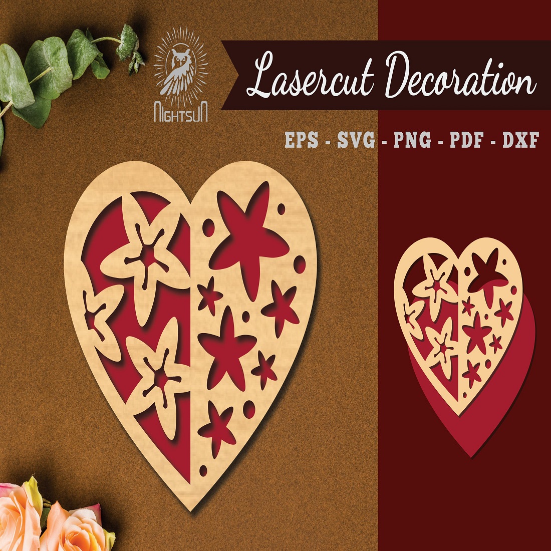 Flowers Heart Laser Cut Decoration preview image.