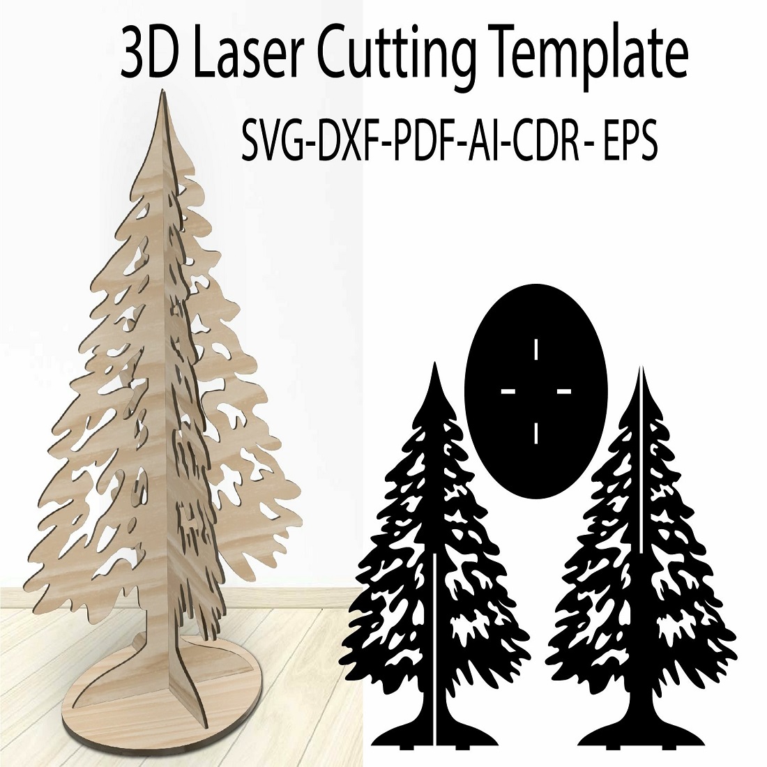 3D Christmas Tree SVG Laser Cutting Template preview image.