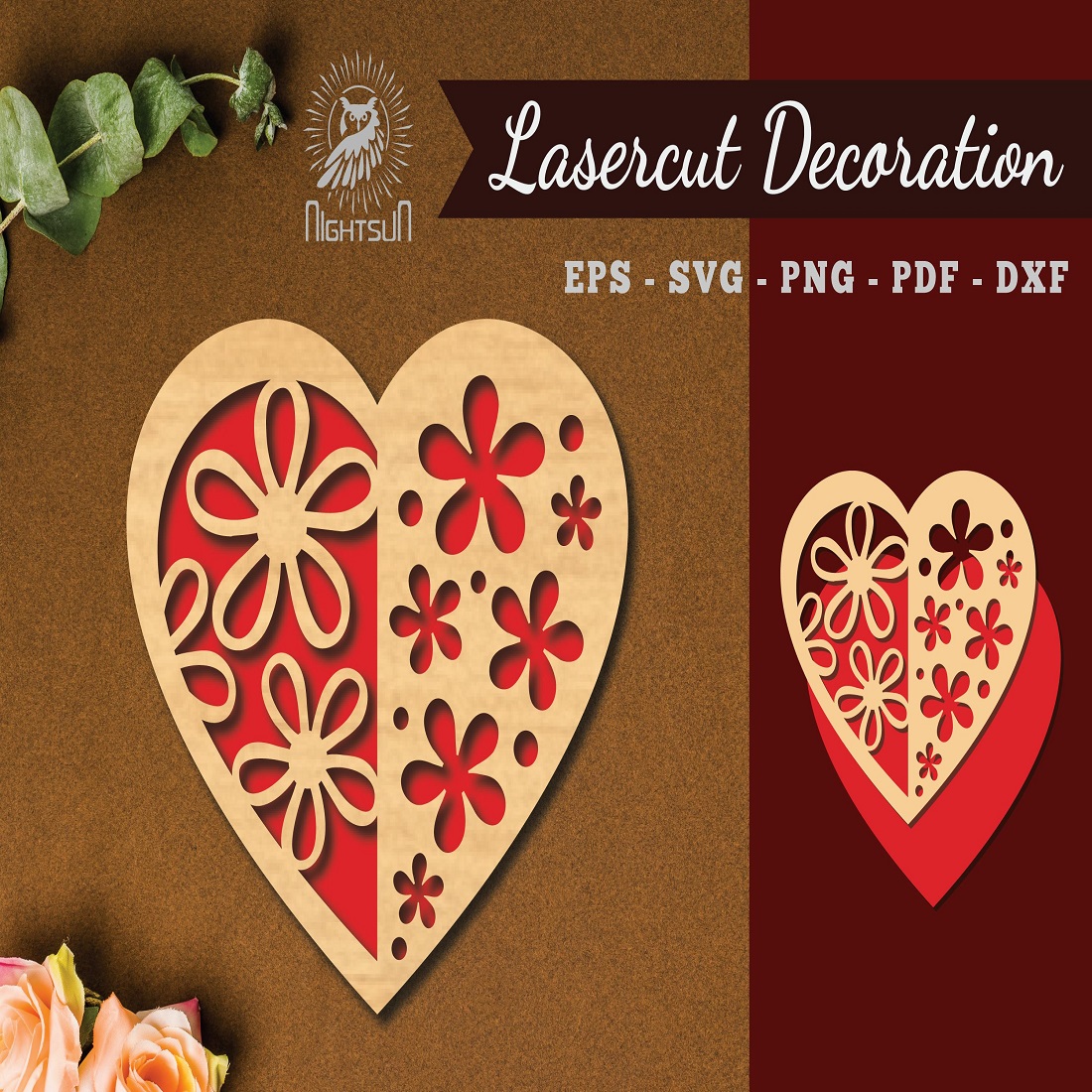 Flowers Heart Laser Cut Decoration preview image.