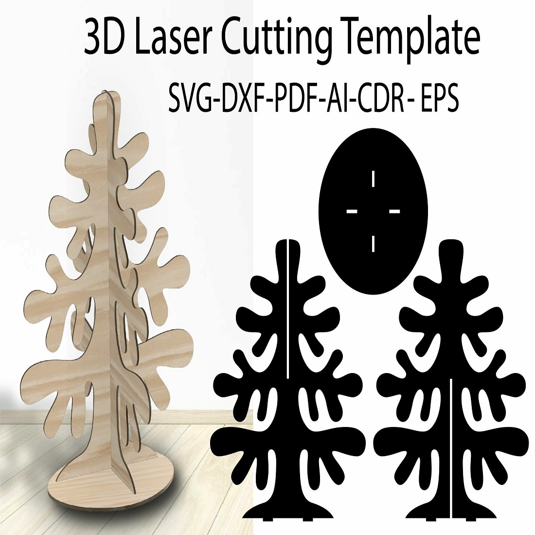 3D Christmas Tree SVG Laser Cutting Template preview image.