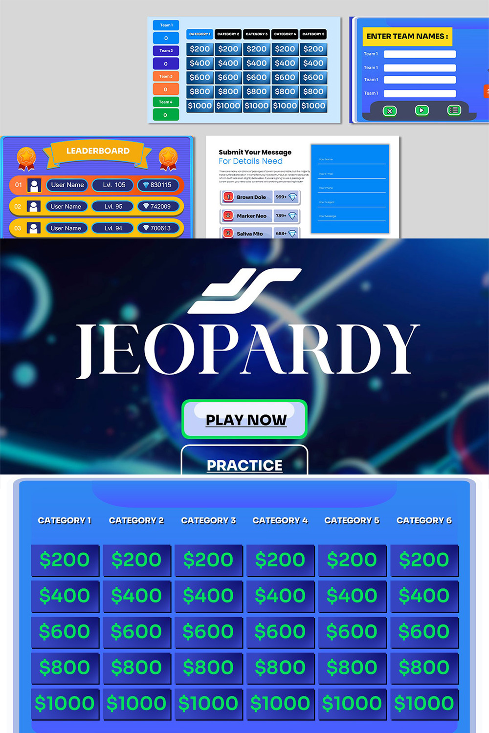 Google Slide Jeopardy Game Template pinterest preview image.