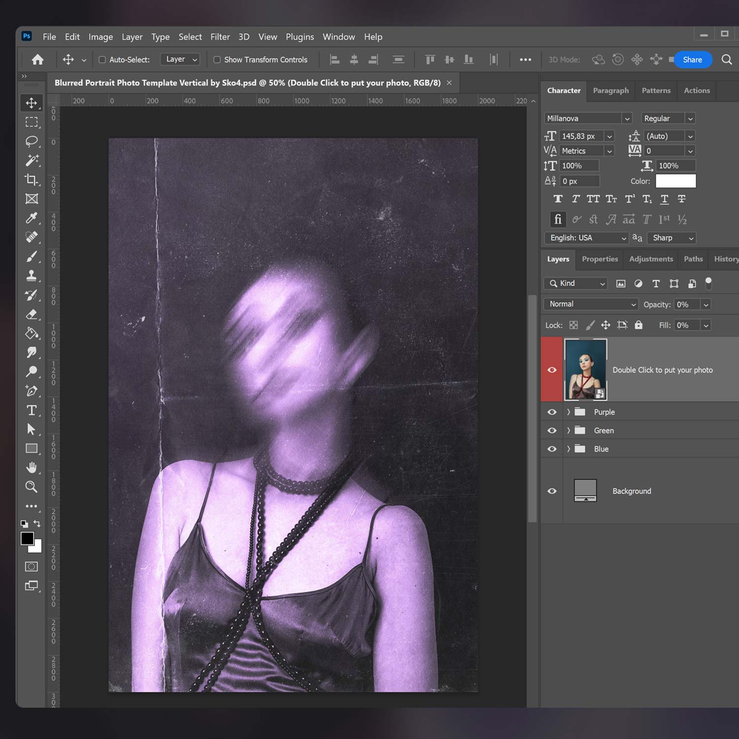 Blurred Portrait Photo Template preview image.