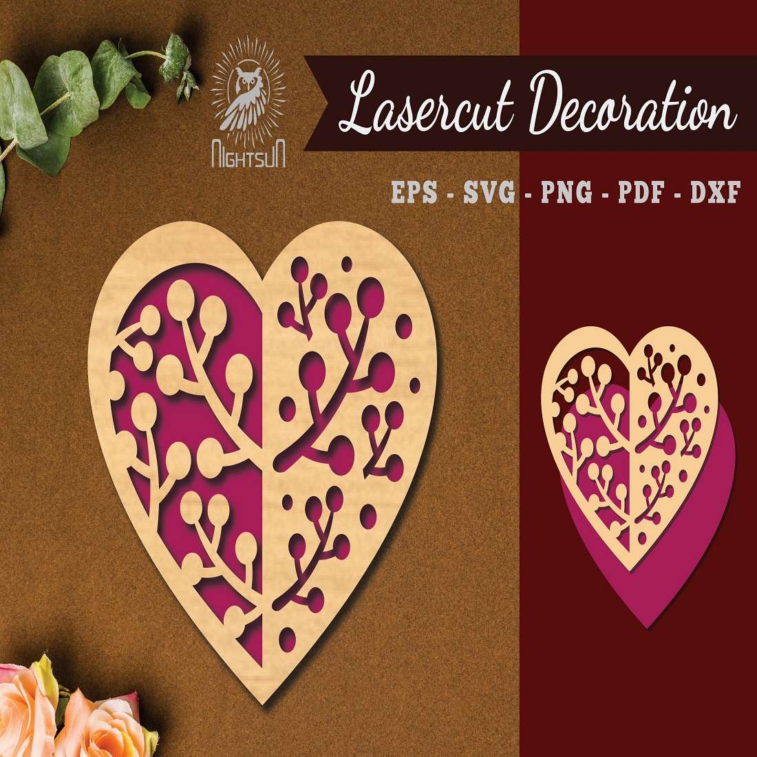 Floral Heart Laser Cut Decoration preview image.