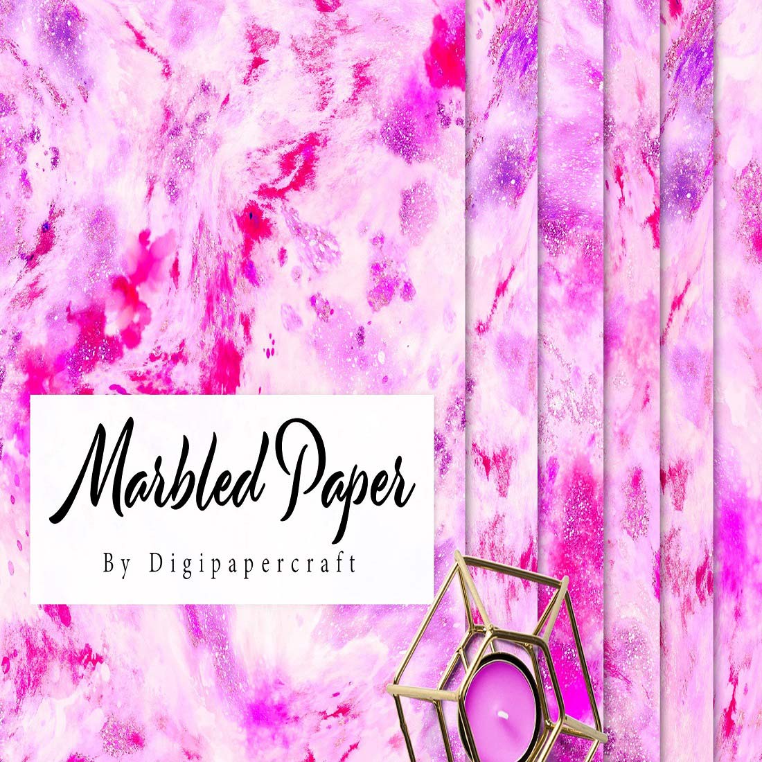 Marble Digital Paper, Pink Glitter Marble, Pink and Gold preview image.