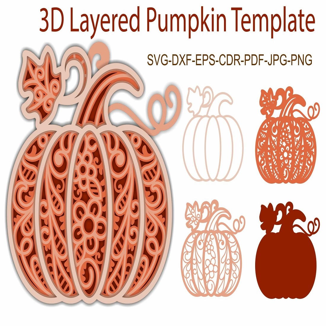 3D Layered Pumpkin SVG Template for Laser and Paper Cut preview image.