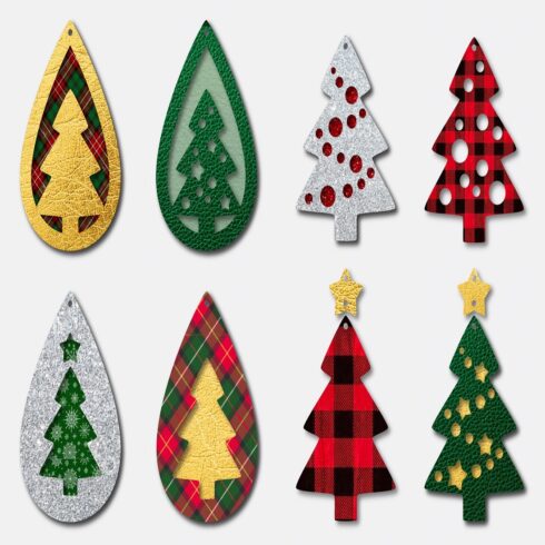 Christmas Tree Earring SVG, Faux Leather Earrings Template cover image.