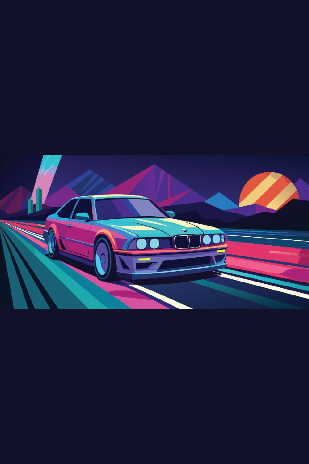 Retro-Inspired Sports Car Illustration Only $ 12 pinterest preview image.