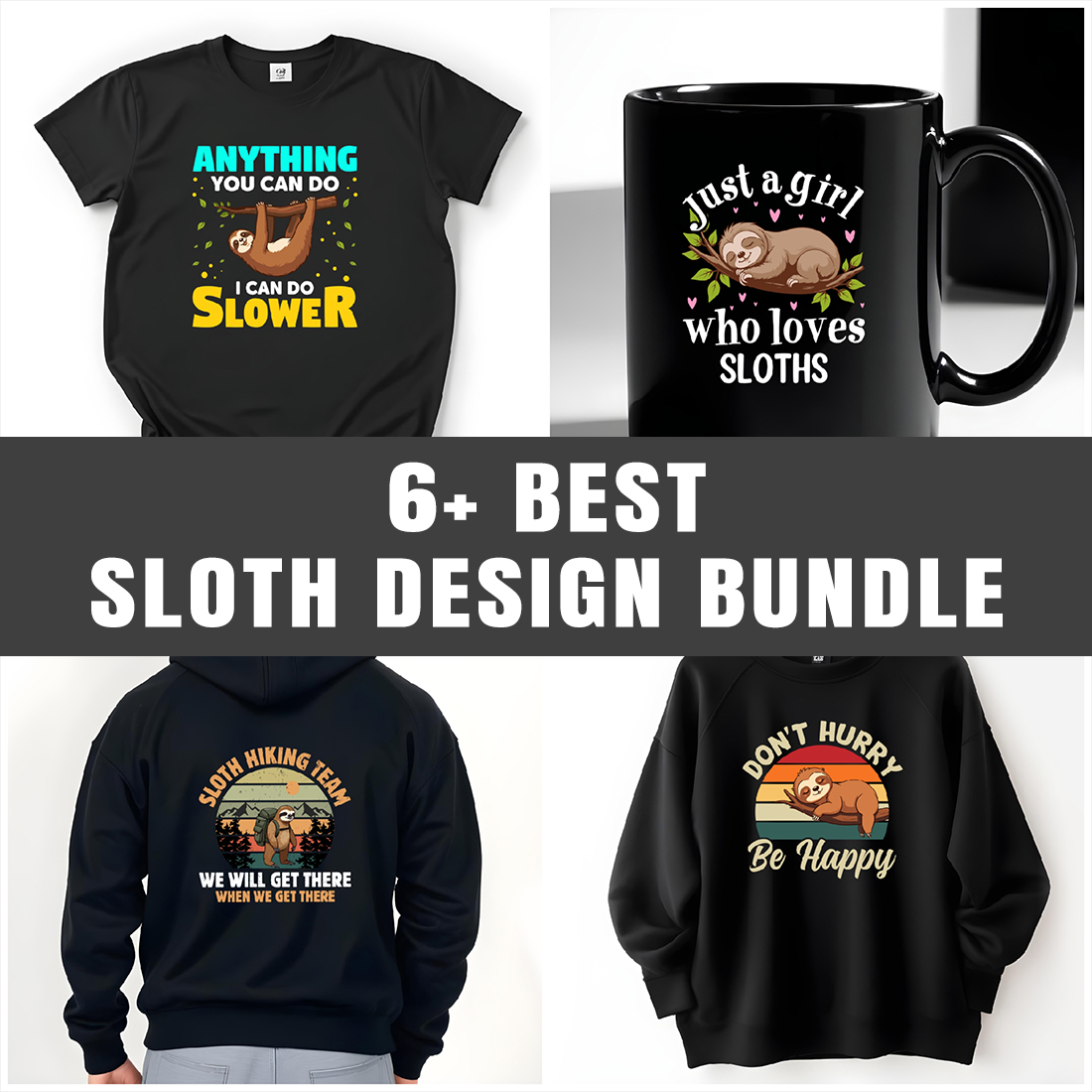 Funny Sloth T-Shirt design graphic bundle preview image.