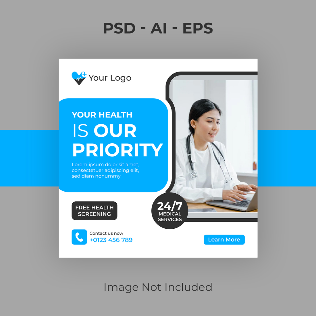 Medical Social Media Post Template Design preview image.