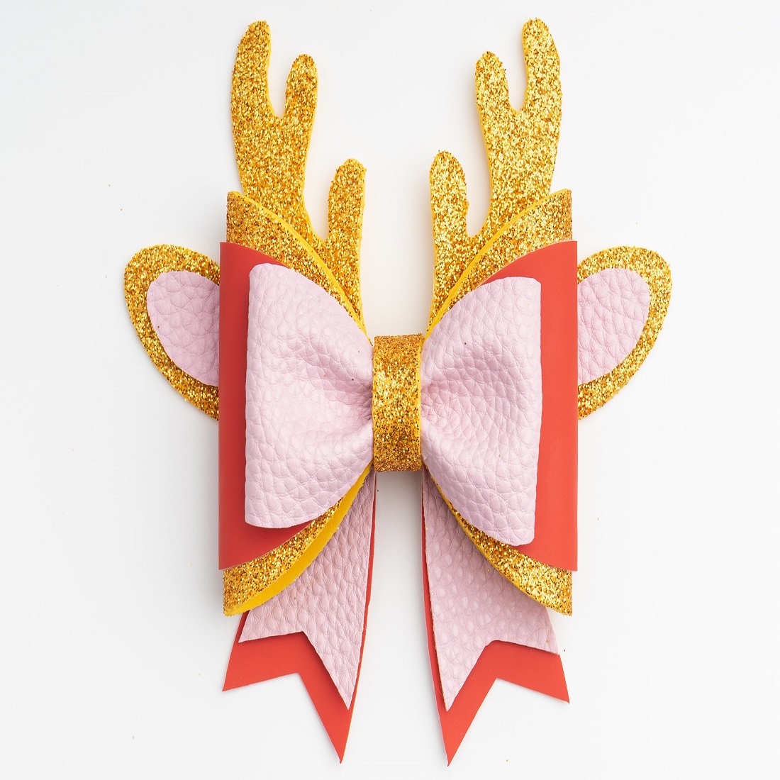 Christmas Bow SVG, Deer Bow Template, Faux Leather Hair Bow preview image.