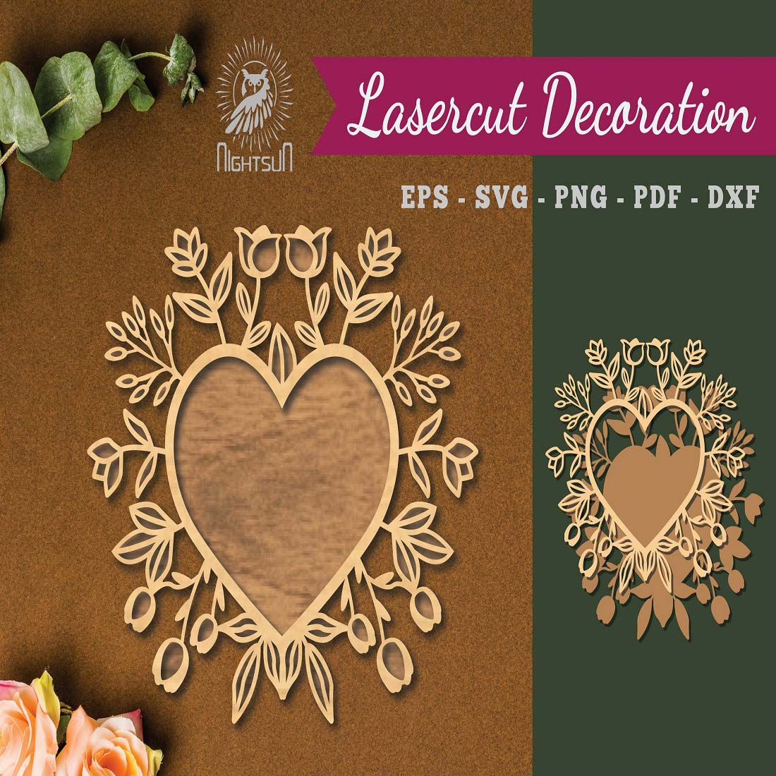 Floral Heart Laser Cut Decoration preview image.