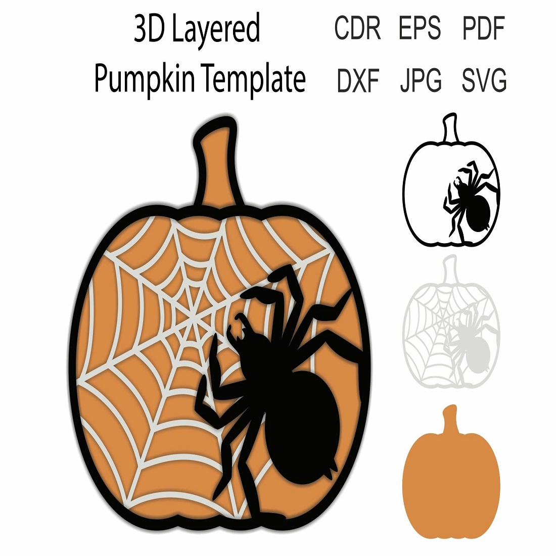 20 3D Layered Halloween Pumpkin svg paper laser cut file preview image.