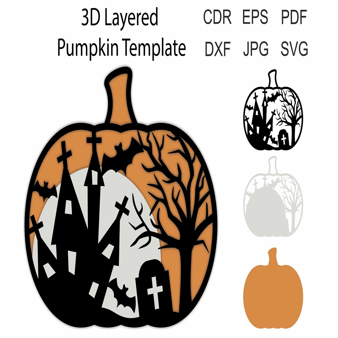 3D Layered Halloween Pumpkin svg paper laser template preview image.