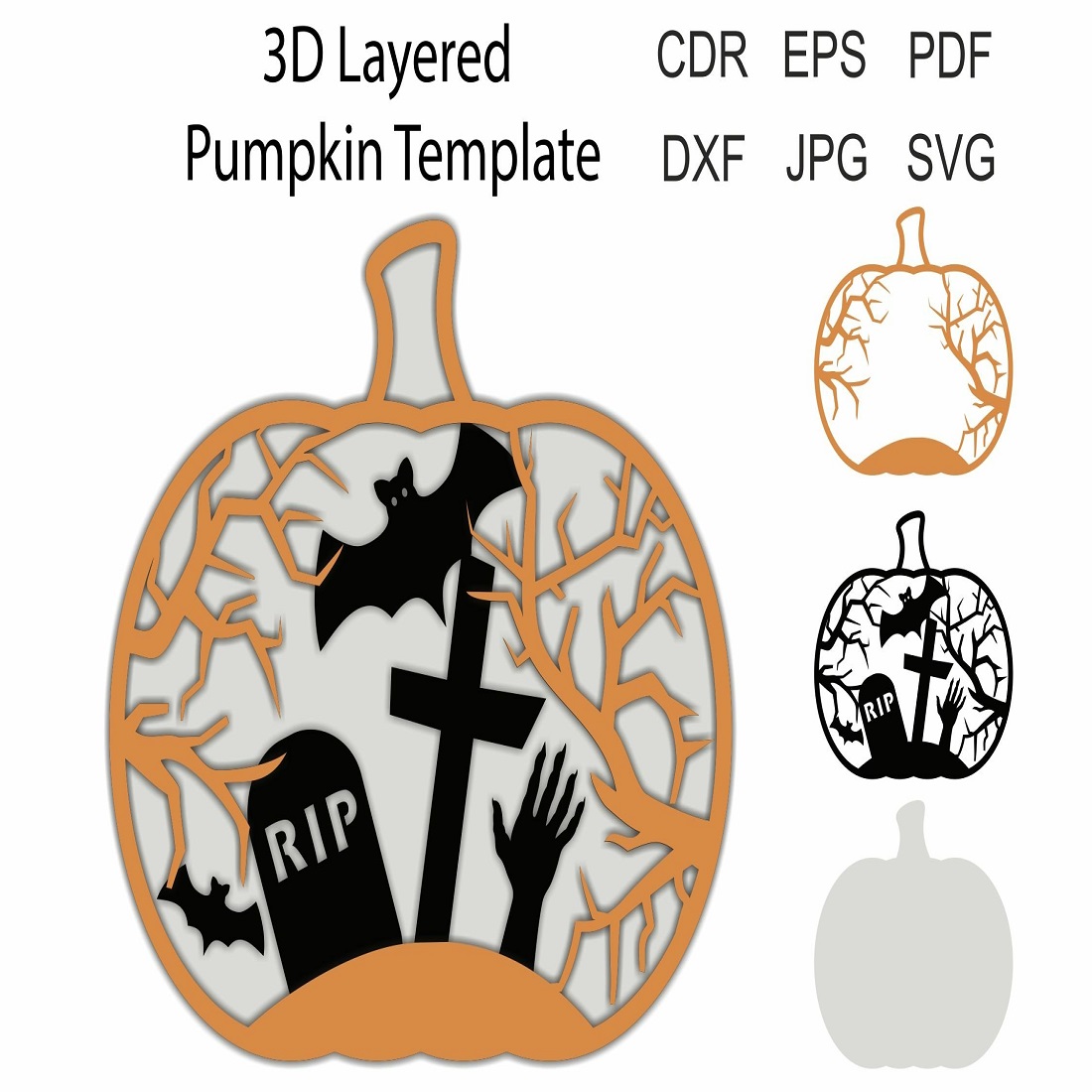 3D Layered Halloween Pumpkins svg paper laser template preview image.