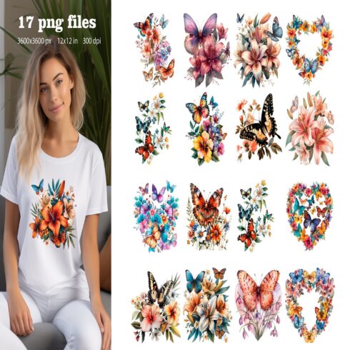 Flowers and butterflies PNG sublimation design Spring Summer cover image.