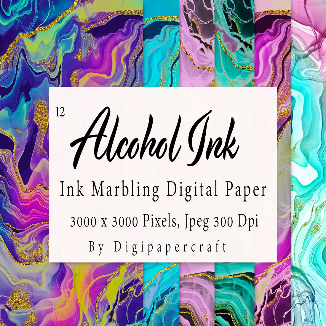 Ink Marbled Papers Bundle, Abstract Textures, Alcohol Ink preview image.