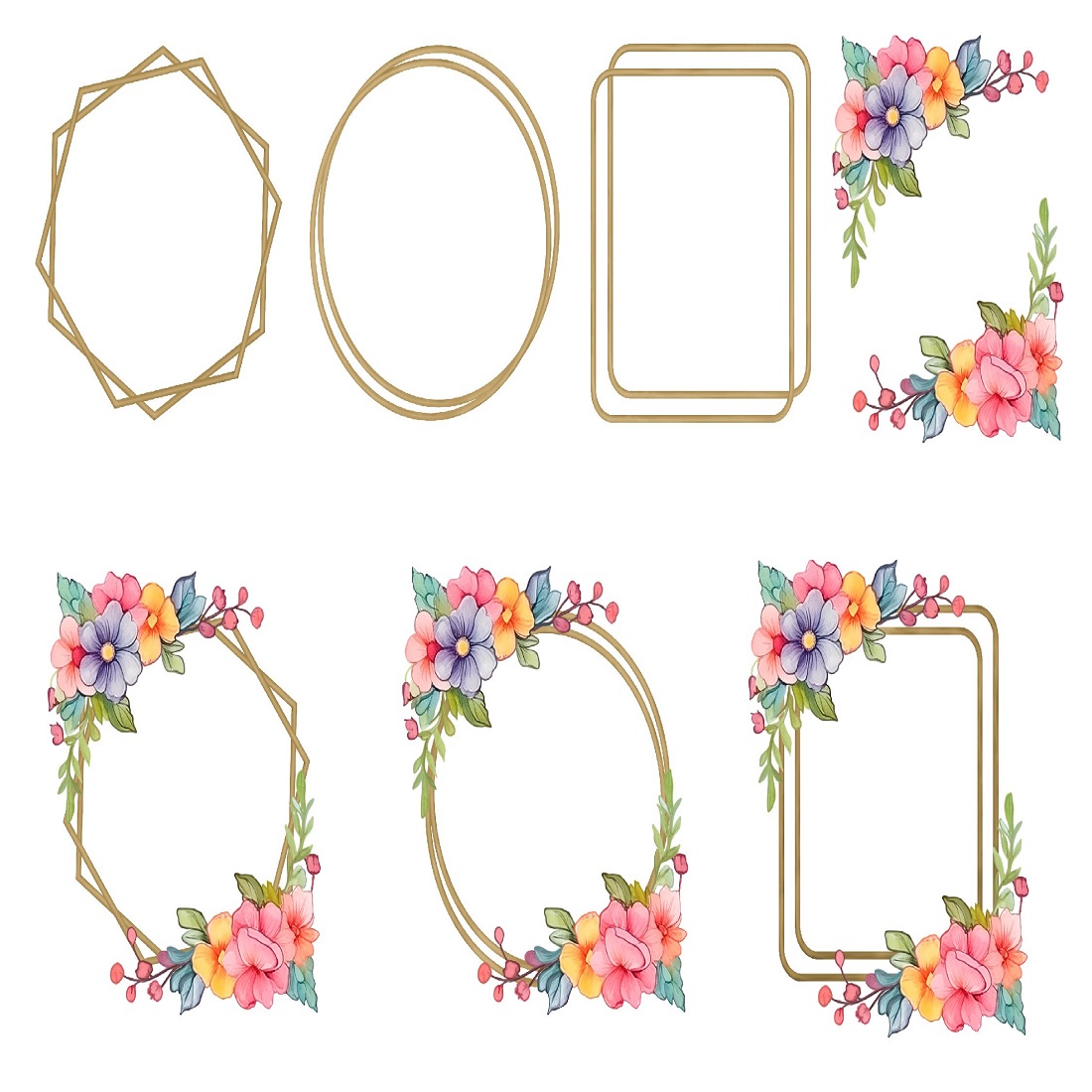 25 floral double gold flower png frame border 509