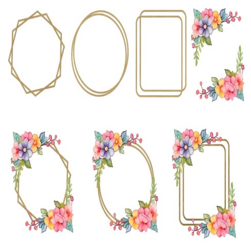 Floral Double Gold Flower PNG Frame Border cover image.