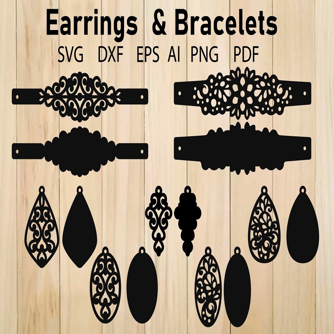 Earrings Bracelets Pattern SVG Cut File Jewelry Template preview image.