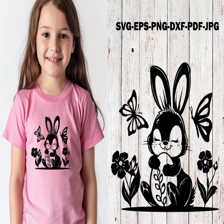 Floral Easter Bunny SVG Vector Cute Rabbit with Eggs Flowers ...