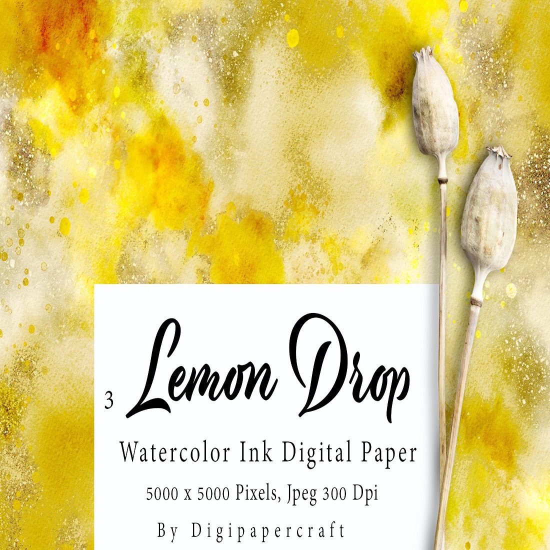 Lemon Yellow Digital Print, Lemonade Watercolor Ink Wash, preview image.