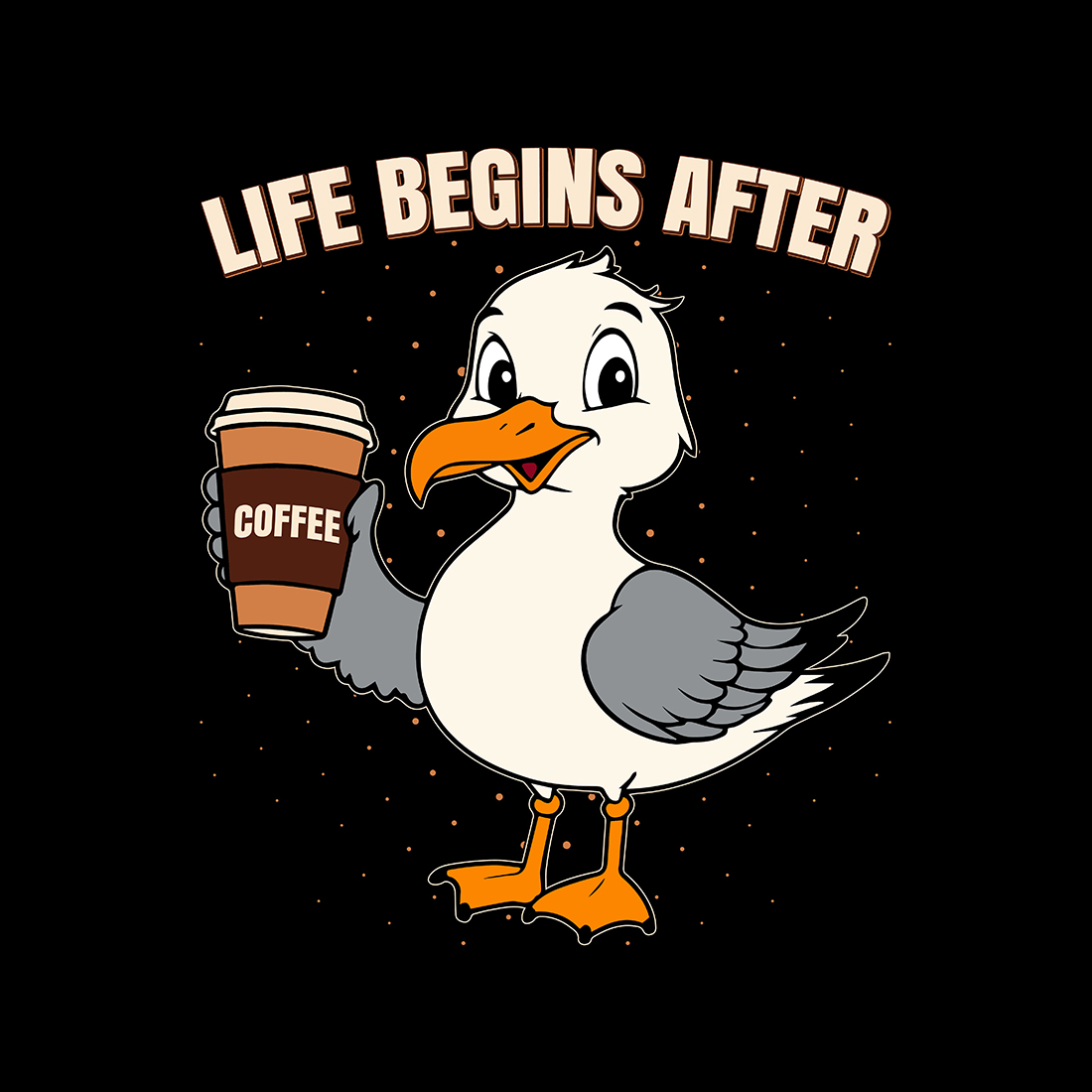 Life Begins After Coffee Seagull Edition Graphic Design cover image.