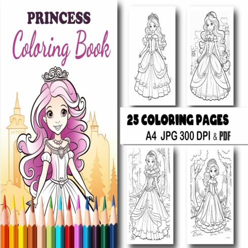 Princess coloring pages for kids cover image.