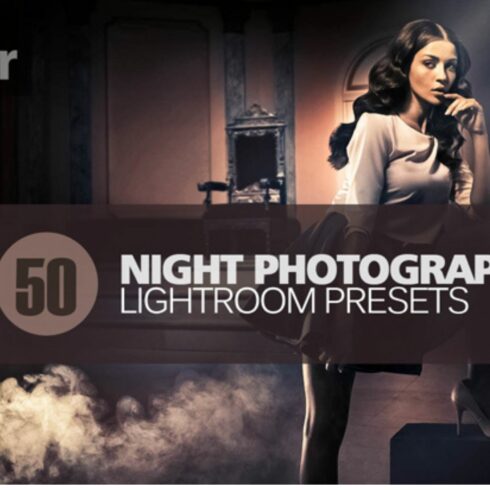 +50 Night Photography lightroom preset cover image.