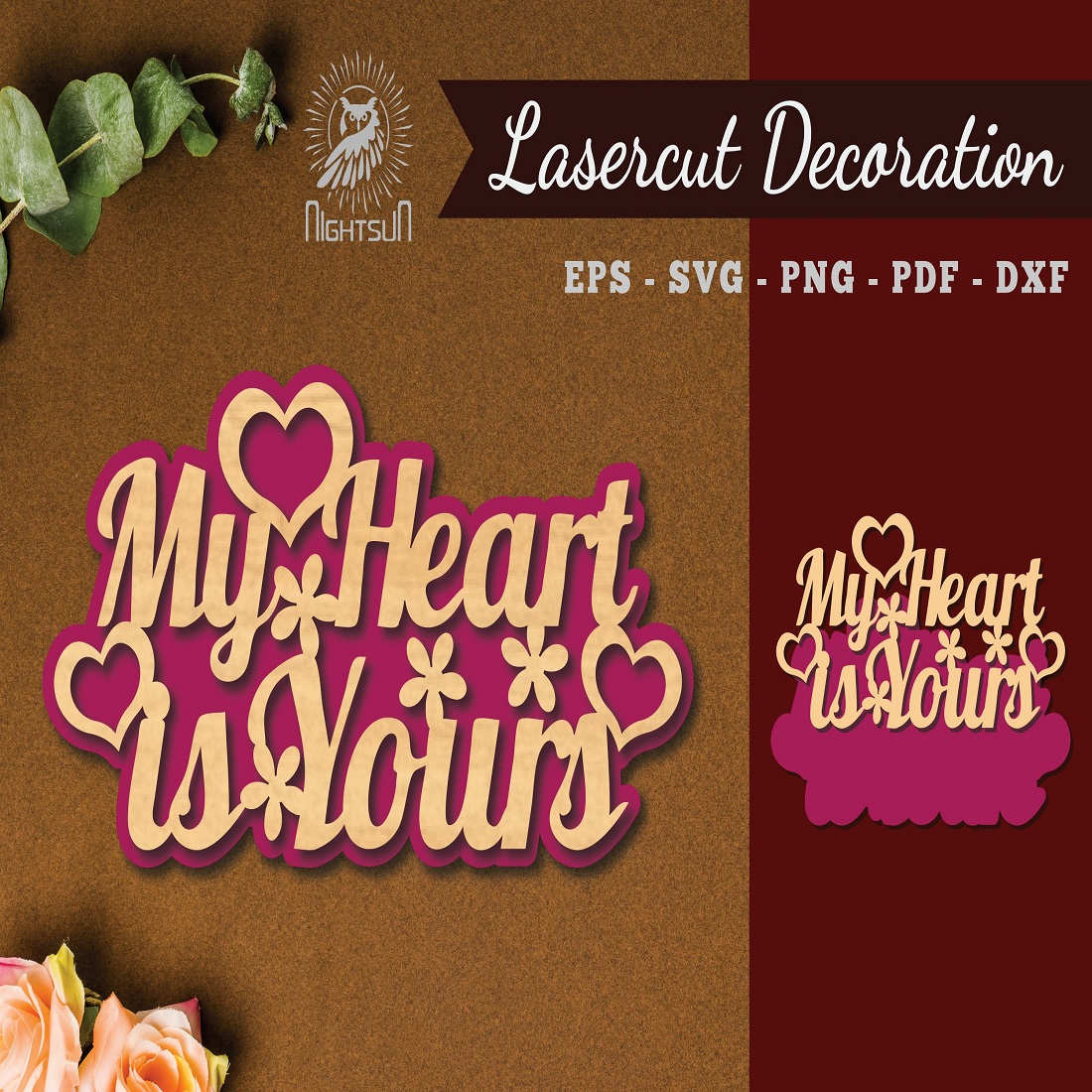 My Heart Is Yours Laser Cut Decoration preview image.