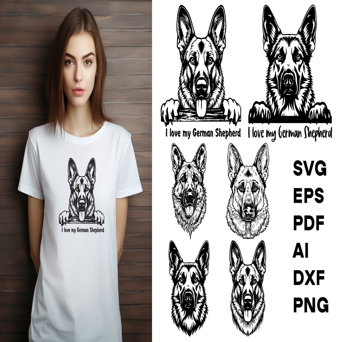 German Shepherd dog face set SVG, Peeking dog svg cover image.