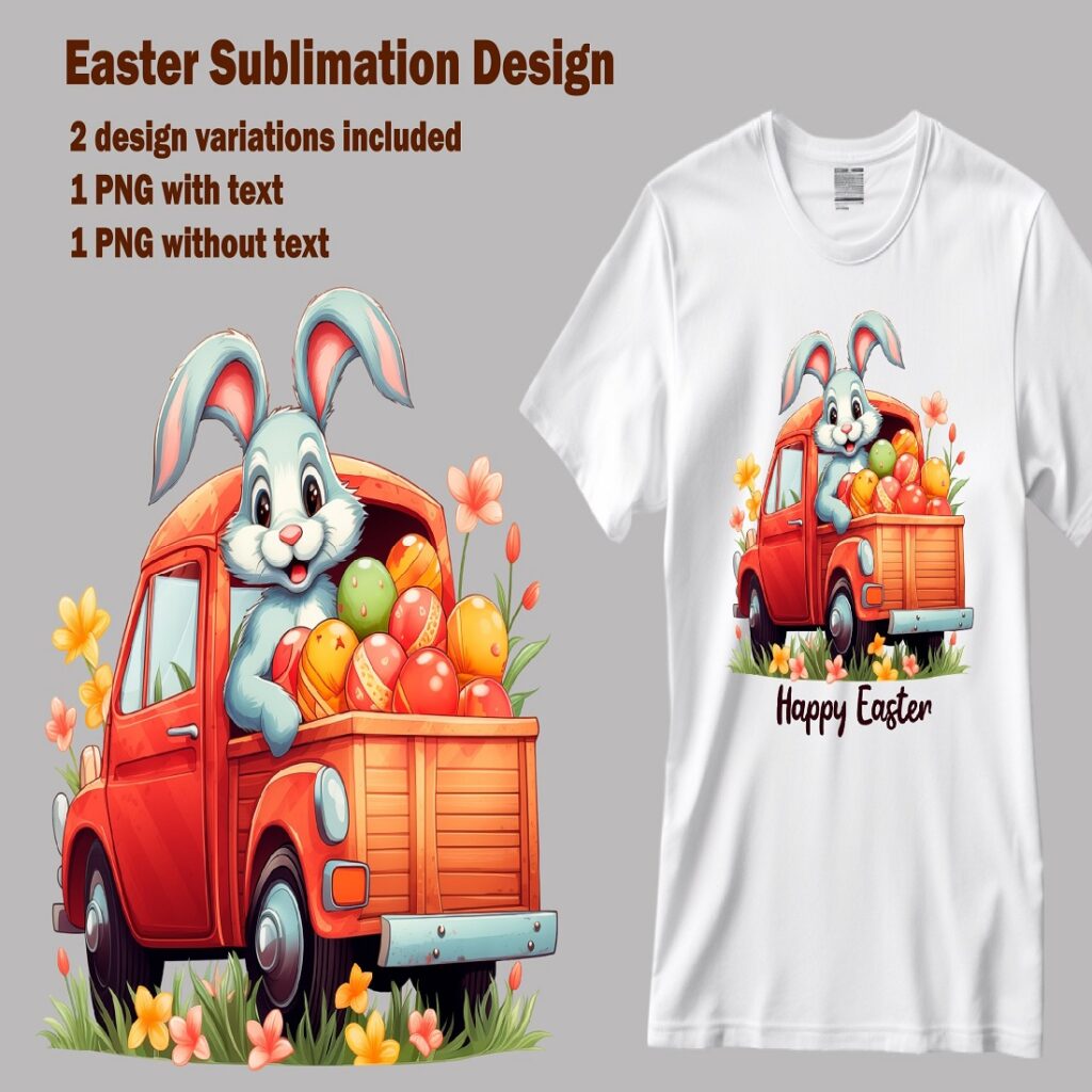 Happy Easter Bunny with eggs png, Easter sublimation design - MasterBundles