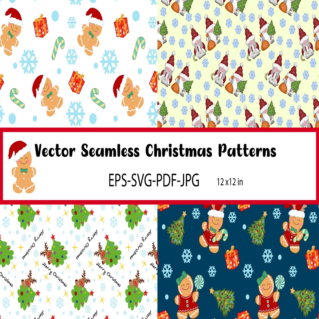 Vector seamless Christmas winter pattern for children preview image.