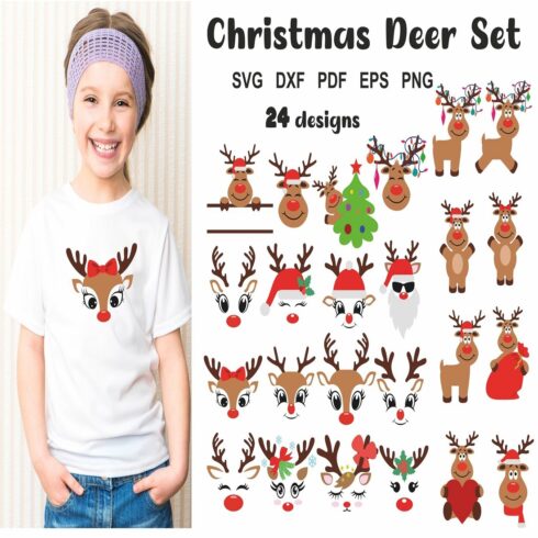 Christmas Reindeer Faces, Cute Cartoon Deer SVG cover image.