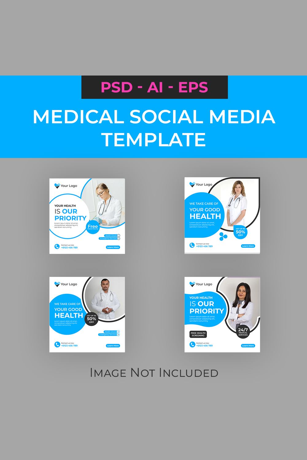 Medical and Healthcare Social Media Template pinterest preview image.