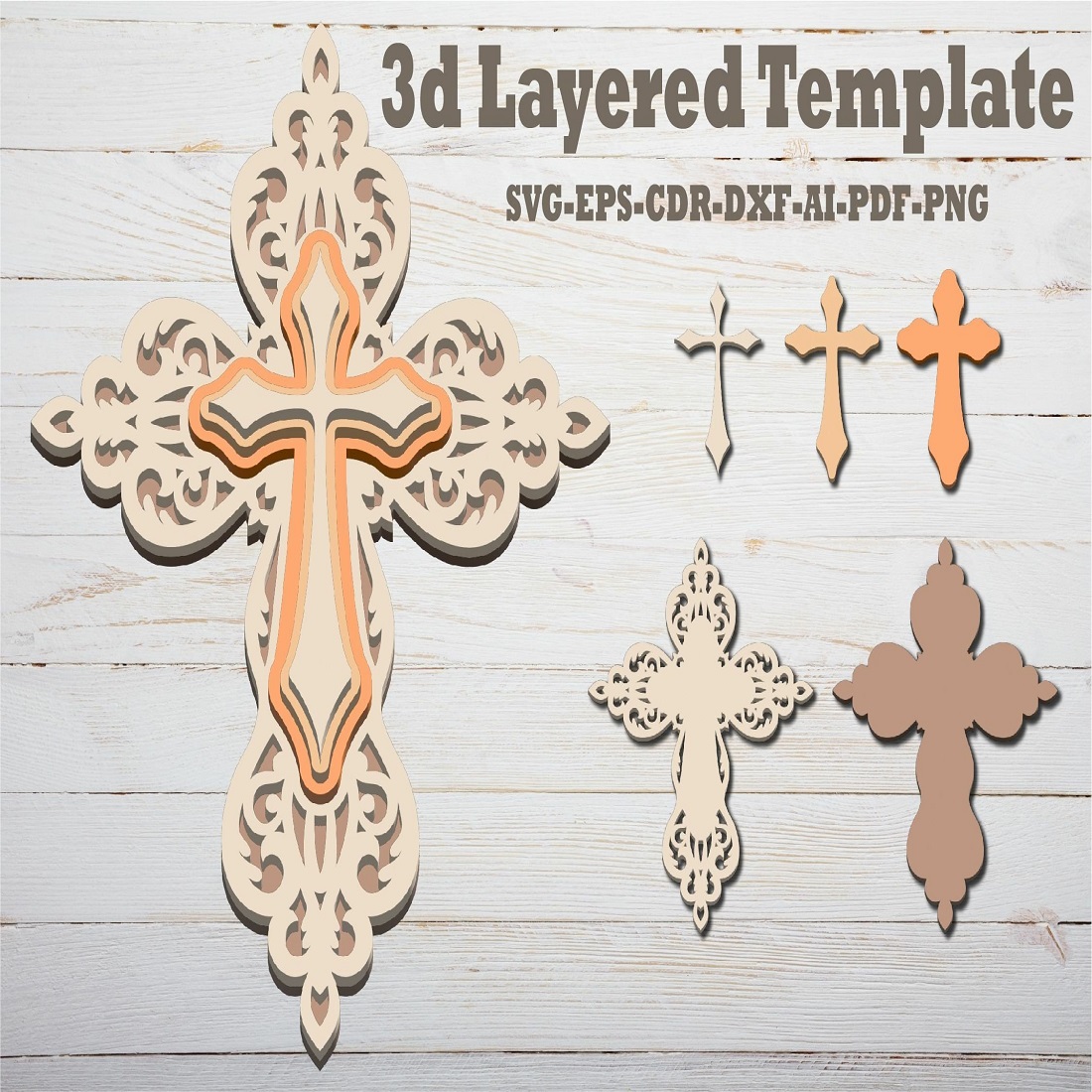 3d Layered Christian Cross SVG EPS Template For Laser, Paper cover image.