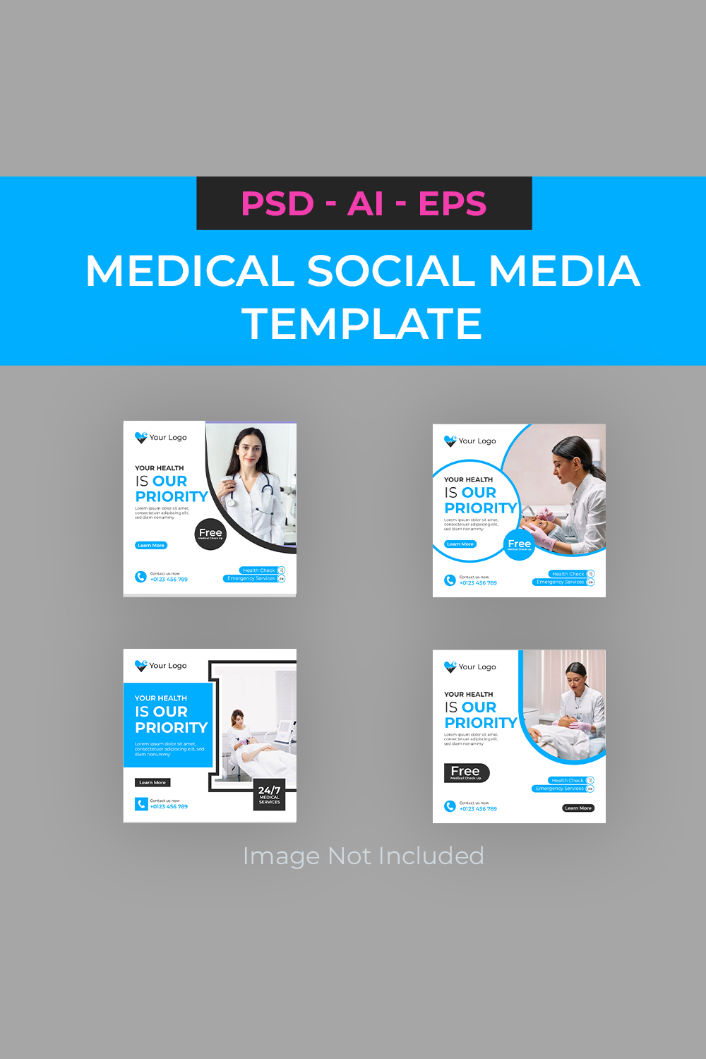 Medical and Healthcare Social Media Template Design pinterest preview image.