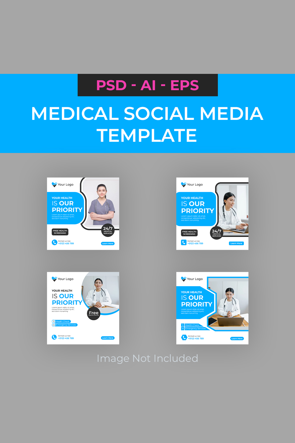 Medical Social Media Post Template Design pinterest preview image.