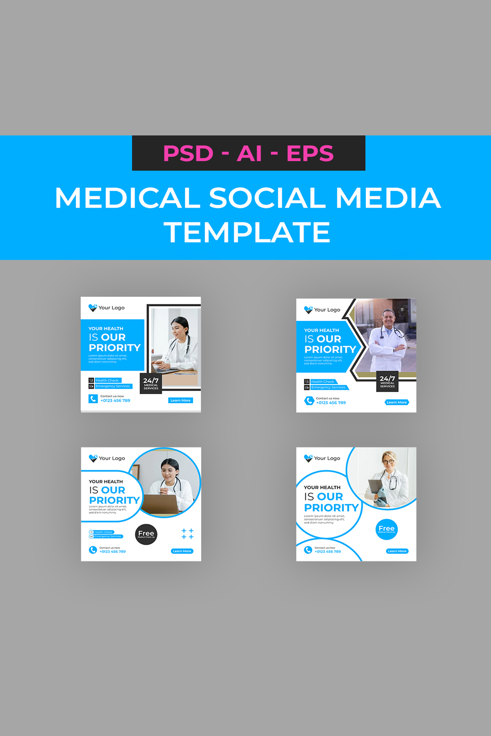 Medical Social Media Template pinterest preview image.