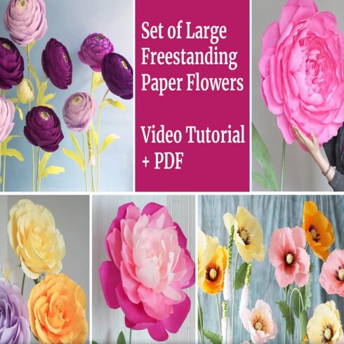 Set of 5 Giant Crepe Paper Flowers Online Course cover image.